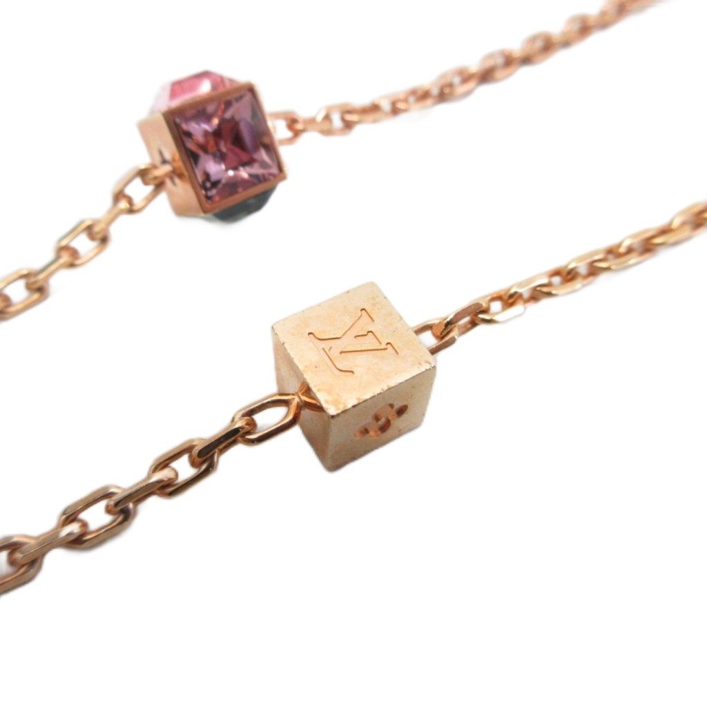 Louis Vuitton Collier Gamble Necklace LV Logo Cube Rhinestone Gold — view 4