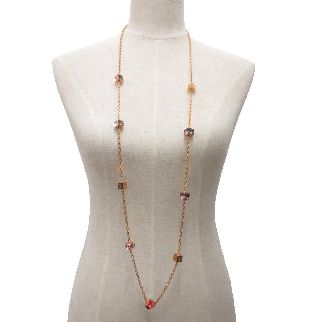 Louis Vuitton Collier Gamble Necklace LV Logo Cube Rhinestone Gold — view 8
