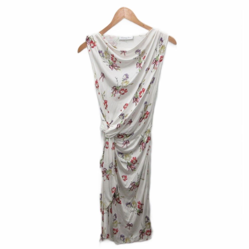 Dior Dress Sleeveless Calf Long Twist Allover Pattern 34 Ivory Multicolor