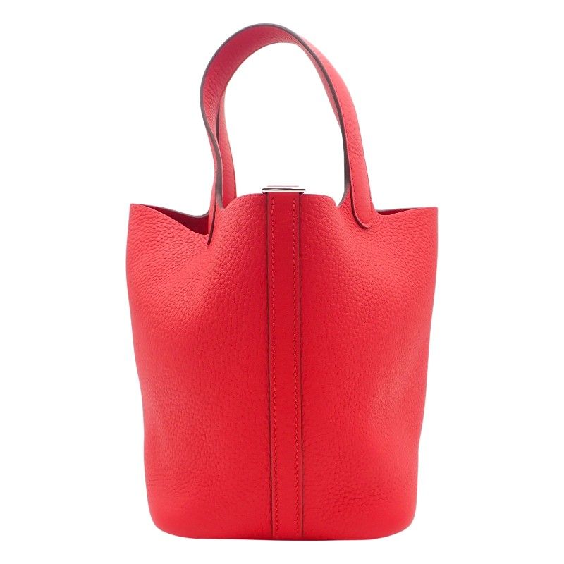 Hermes Picotin Lock PM Handbag Taurillon Clemence Rouge Ladieu Silver — view 2