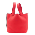 Hermes Picotin Lock PM Handbag Taurillon Clemence Rouge Ladieu Silver — view 3