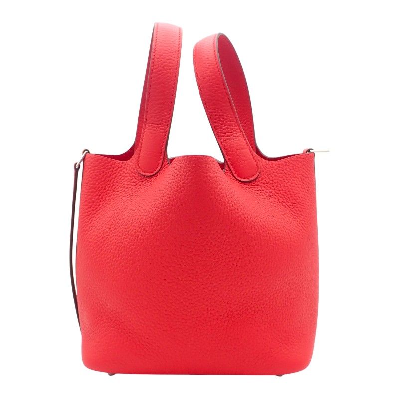 Hermes Picotin Lock PM Handbag Taurillon Clemence Rouge Ladieu Silver — view 3