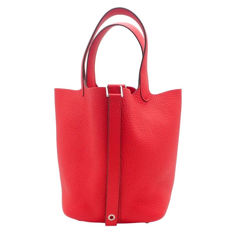 Hermes Picotin Lock PM Handbag Taurillon Clemence Rouge Ladieu Silver