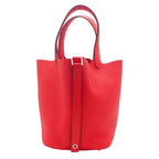 Hermes Picotin Lock PM Handbag Taurillon Clemence Rouge Ladieu Silver