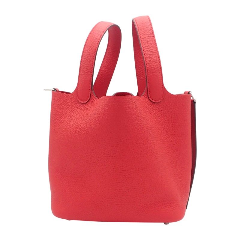 Hermes Picotin Lock PM Handbag Taurillon Clemence Rouge Ladieu Silver — view 4