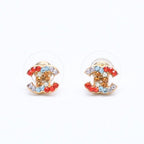 Chanel Earrings CC Logo Rhinestone Gold Multicolor 03