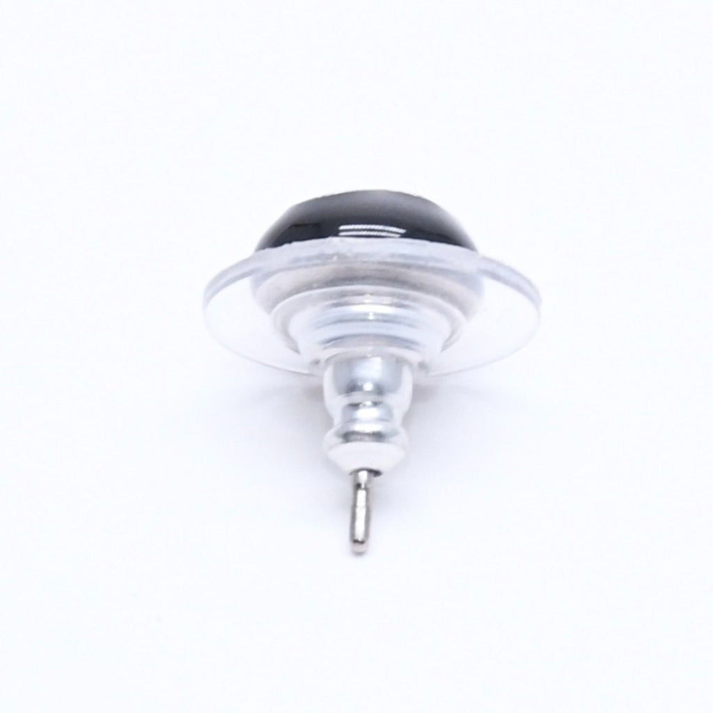 Chanel Button Earrings CC Logo Black Silver 03 — view 6
