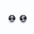 Chanel Button Earrings CC Logo Black Silver 03