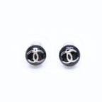 Chanel Button Earrings CC Logo Black Silver 03