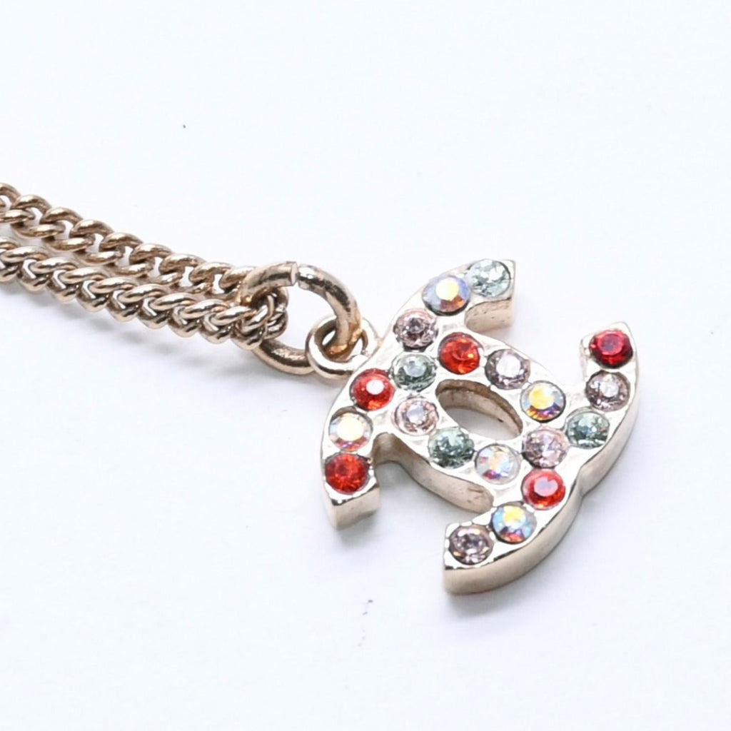 Chanel Necklace Gold Multicolor Rhinestone 04 — view 4
