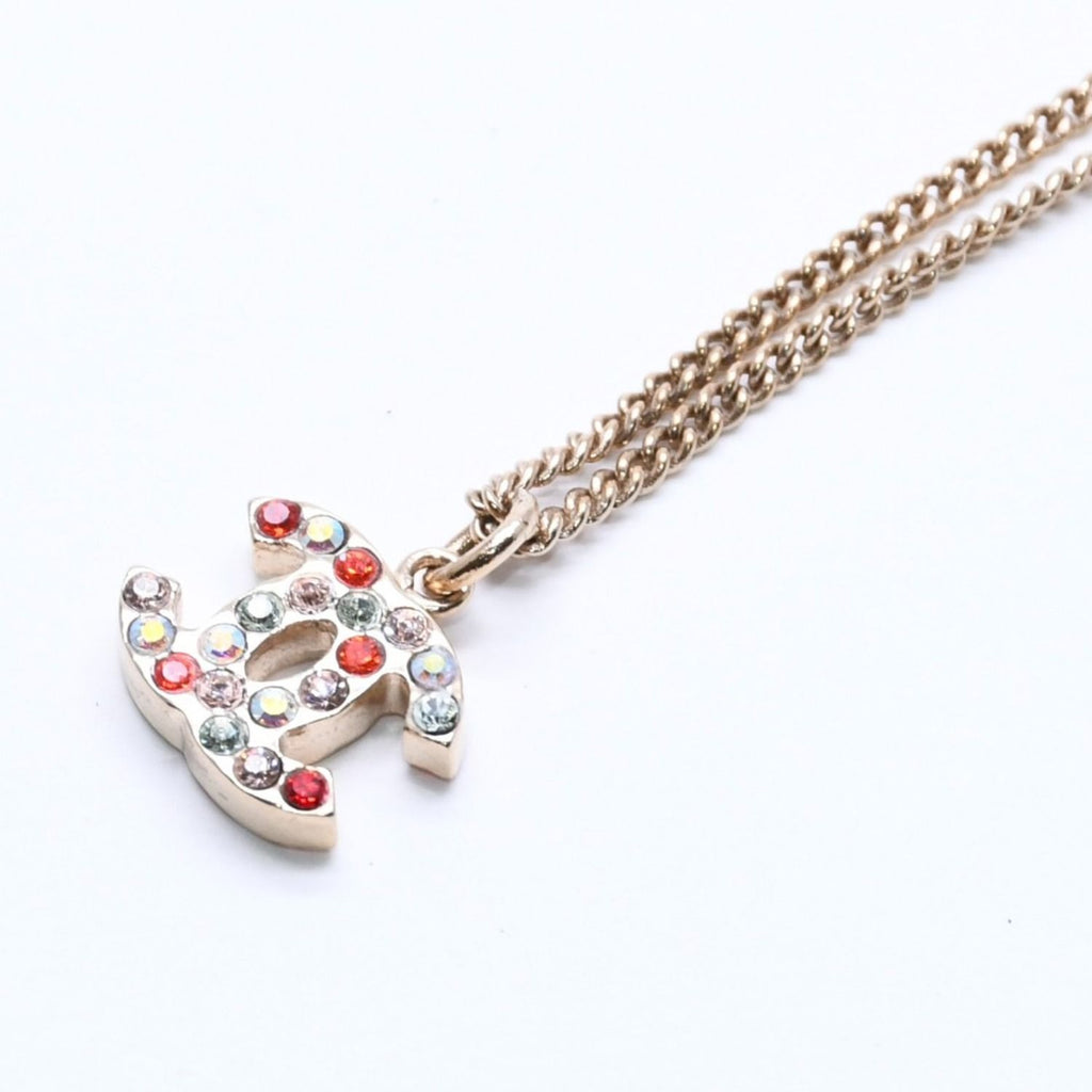Chanel Necklace Gold Multicolor Rhinestone 04 — view 3