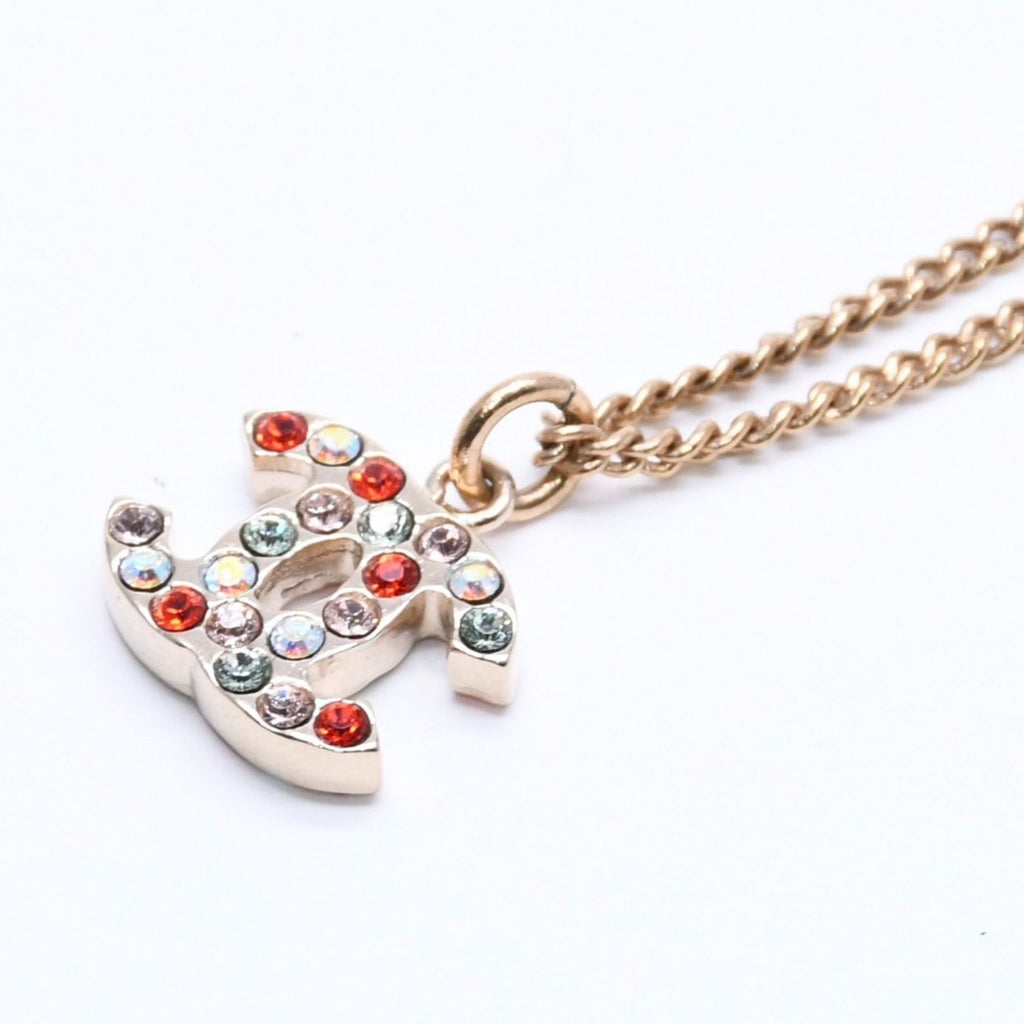 Chanel Necklace CC Logo Rhinestone 04 Multicolor Gold — view 3