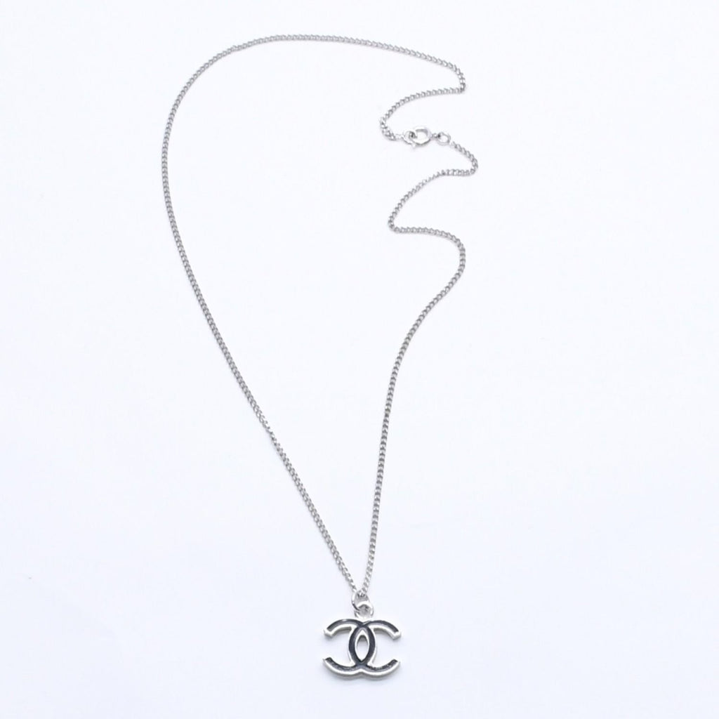 Chanel Necklace CC Logo Black Silver 05