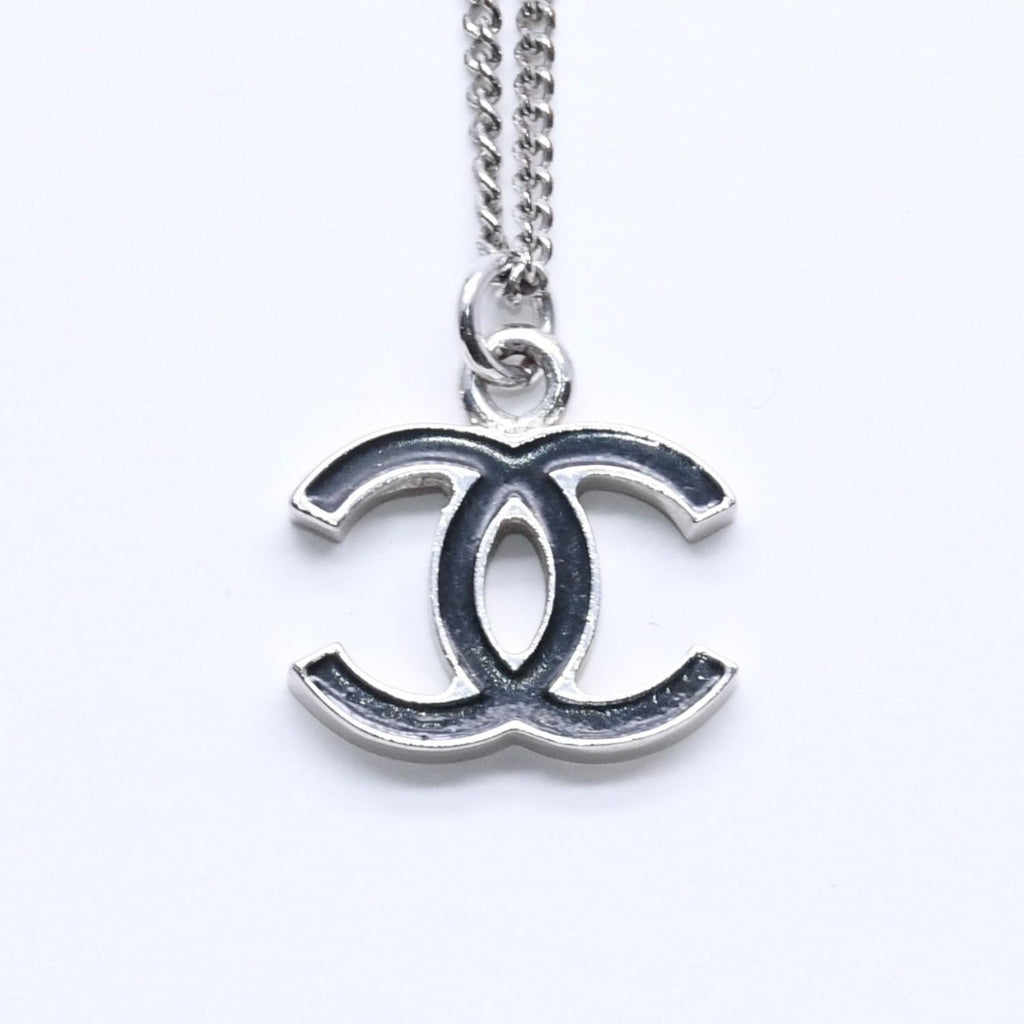 Chanel Necklace CC Logo Black Silver 05 — view 2