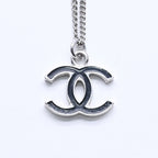 Chanel Necklace CC Logo Black Silver 05 — view 2