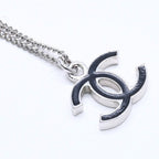 Chanel Necklace CC Logo Black Silver 05 — view 4