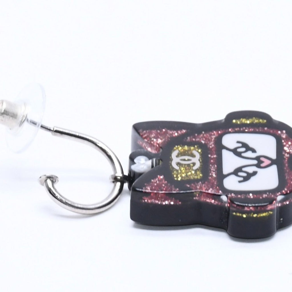 Chanel Earrings Robot Cat Pink Yellow Glitter 17 — view 4