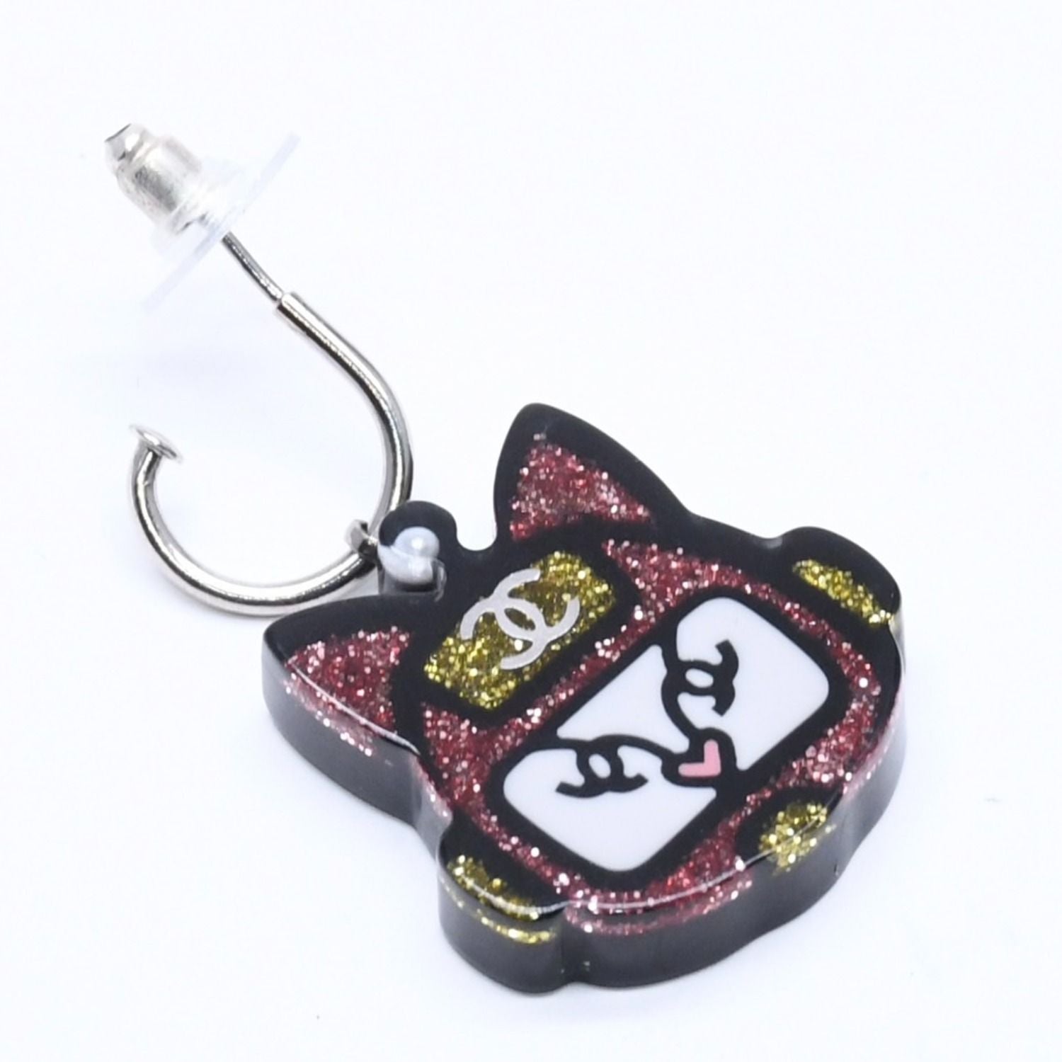 Chanel Earrings Robot Cat Pink Yellow Glitter 17 — view 3