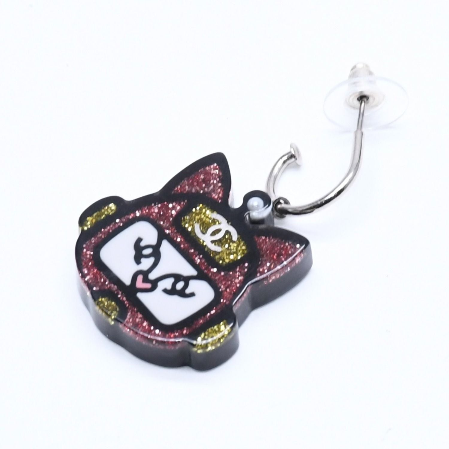 Chanel Earrings Robot Cat Pink Yellow Glitter 17 — view 2