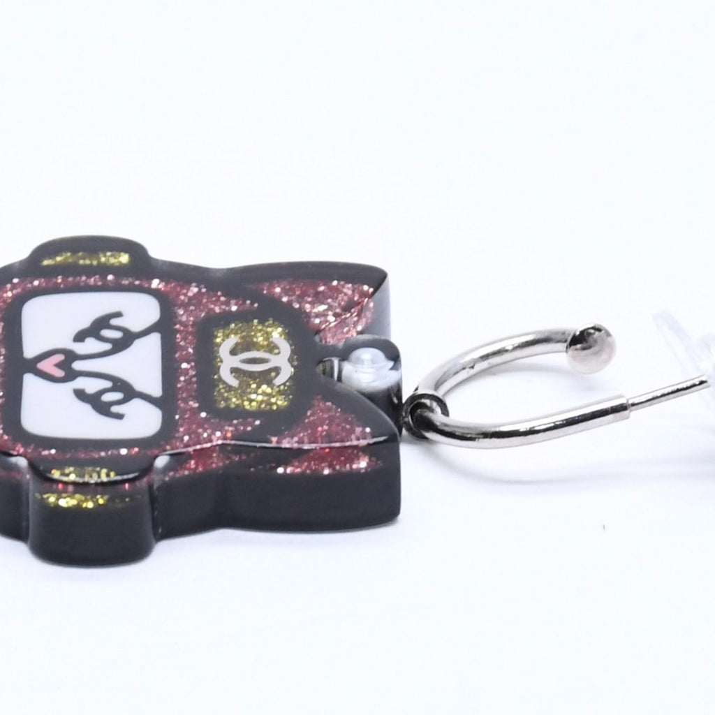 Chanel Earrings Robot Cat Pink Yellow Glitter 17 — view 5