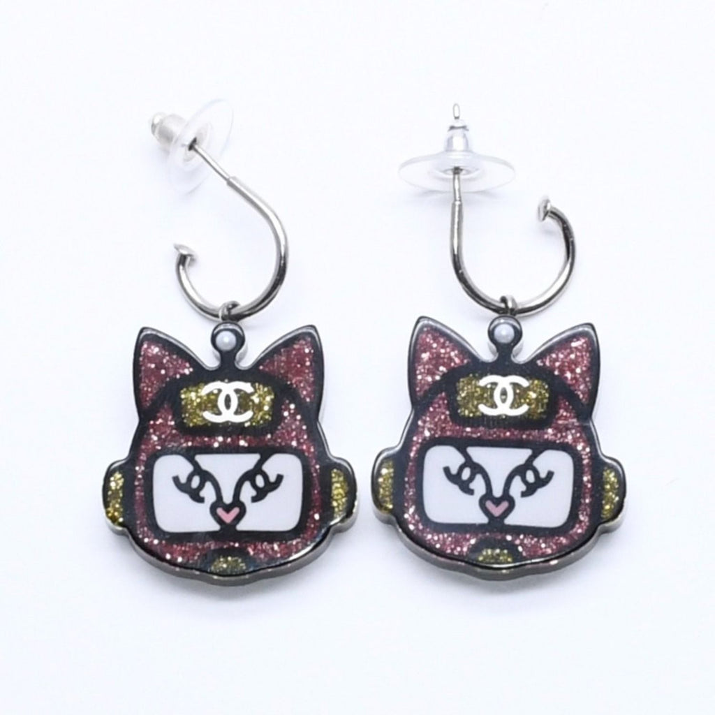 Chanel Earrings Robot Cat Pink Yellow Glitter 17