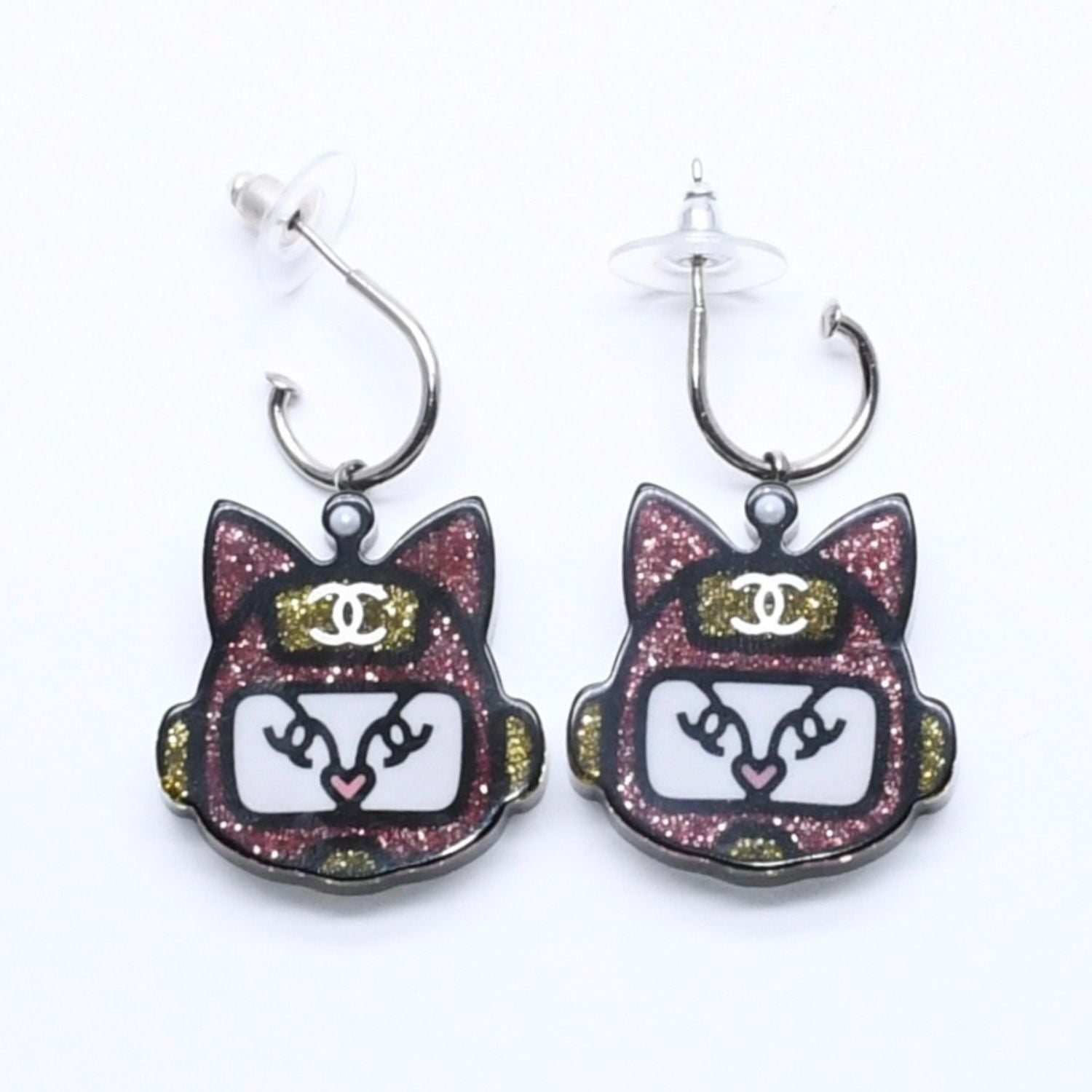 Chanel Earrings Robot Cat Pink Yellow Glitter 17