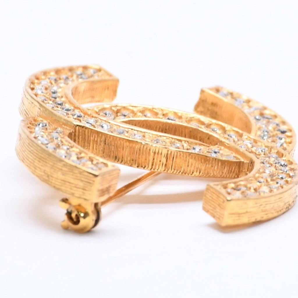 Chanel Brooch Rhinestone CC Logo Gold — view 5