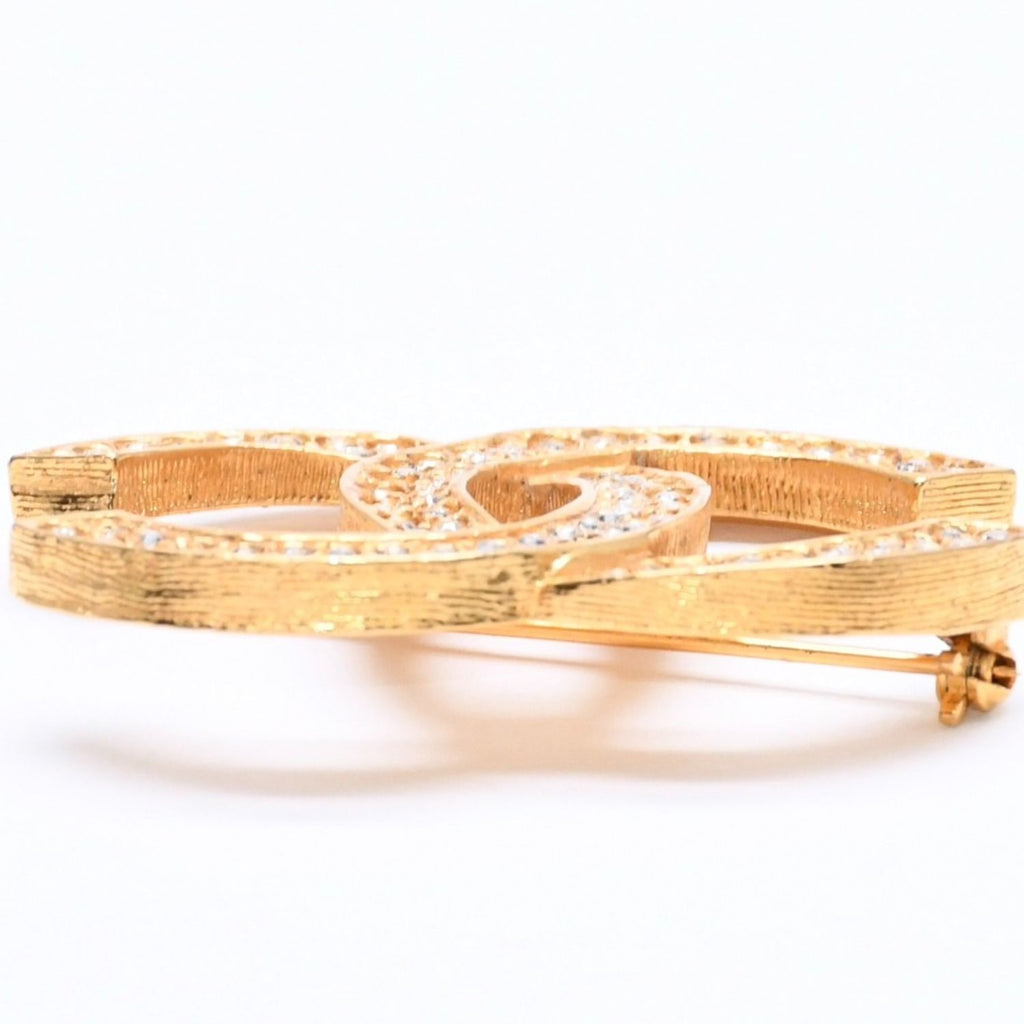Chanel Brooch Rhinestone CC Logo Gold — view 7