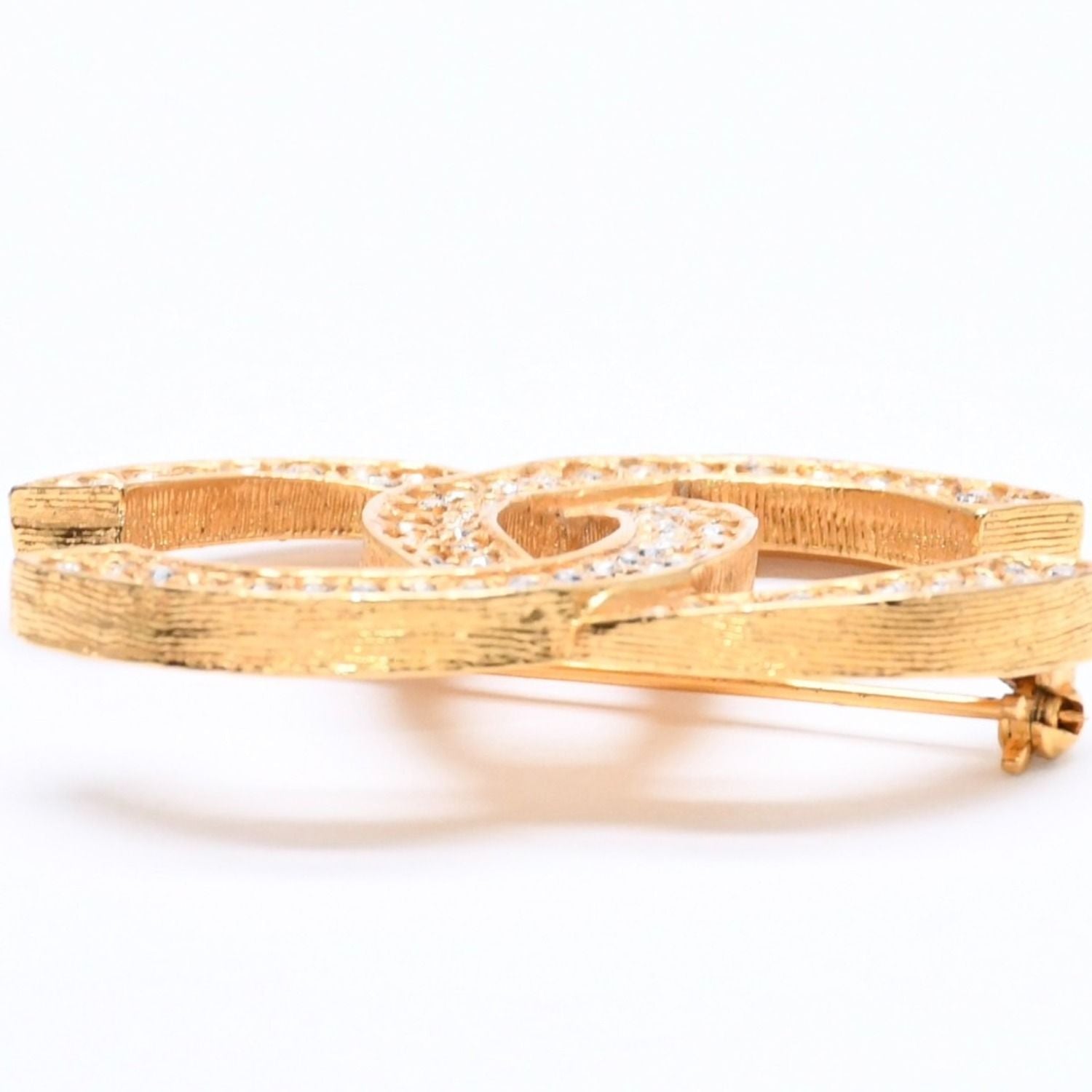 Chanel Brooch Rhinestone CC Logo Gold — view 7