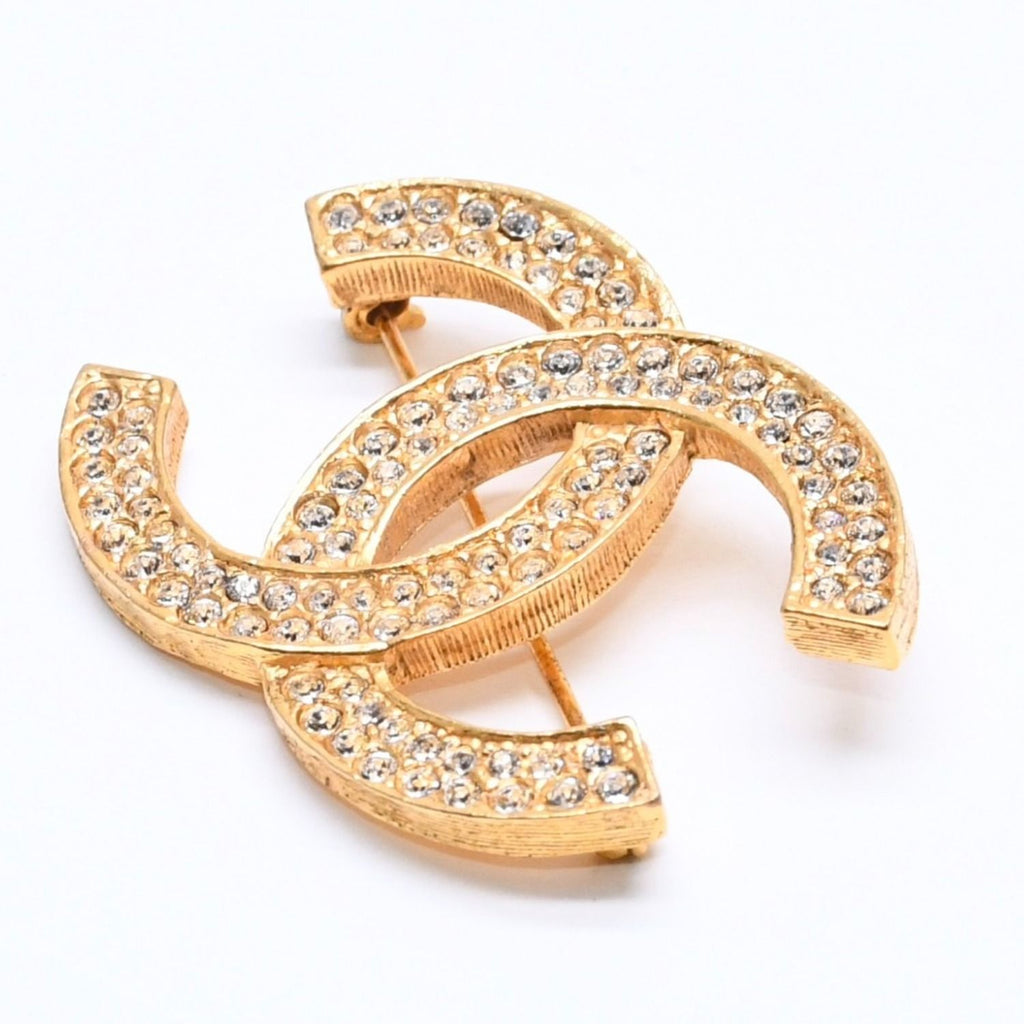 Chanel Brooch Rhinestone CC Logo Gold — view 3
