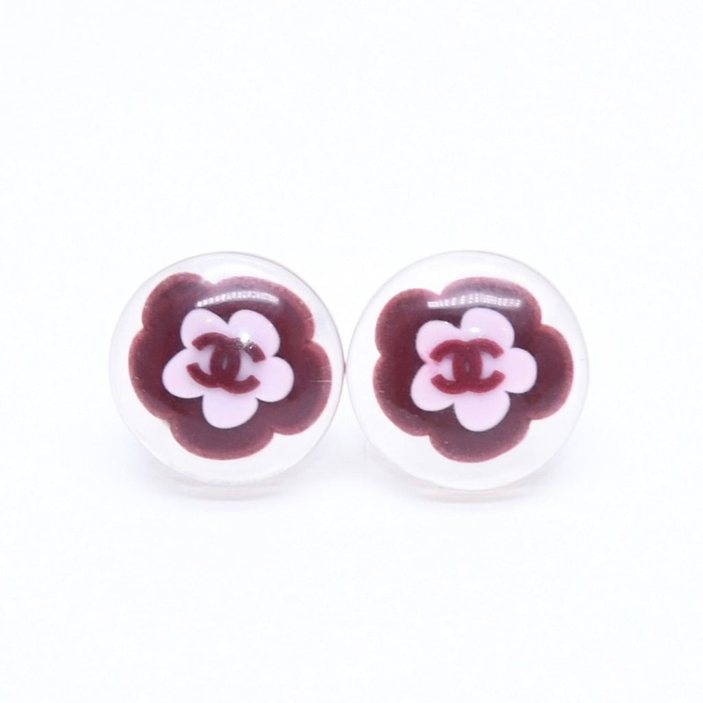 Chanel CC Logo Earrings 04 Camellia Clear Resin