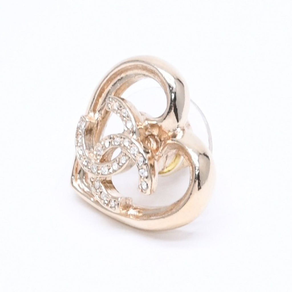 Chanel Earrings Heart CC Logo 23 Rhinestone Gold — view 3