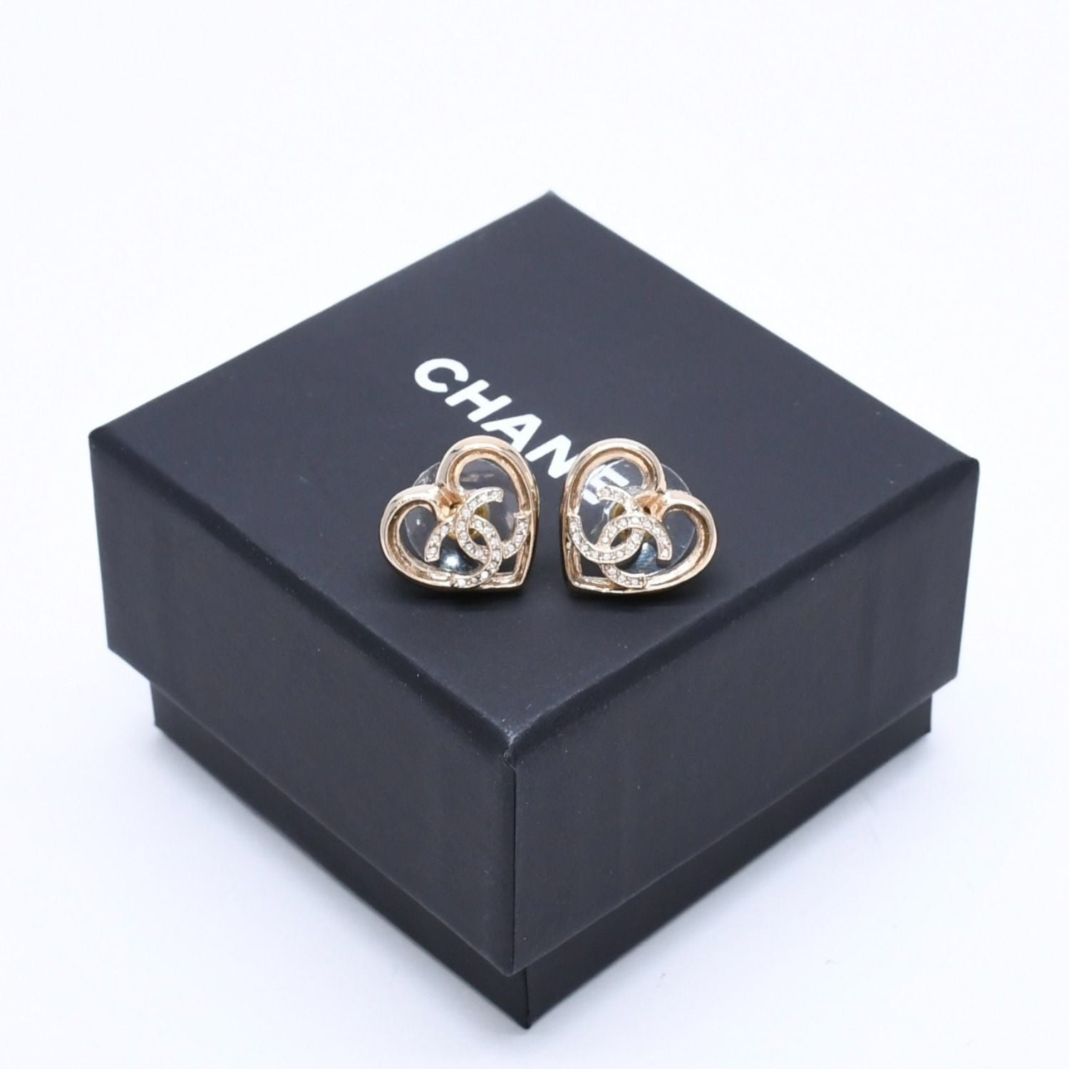Chanel Earrings Heart CC Logo 23 Rhinestone Gold