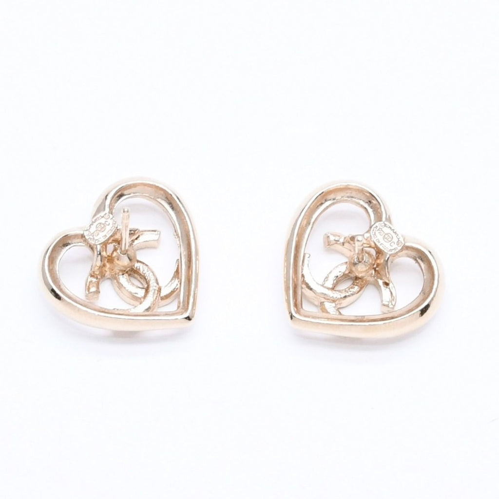 Chanel Earrings Heart CC Logo 23 Rhinestone Gold — view 8