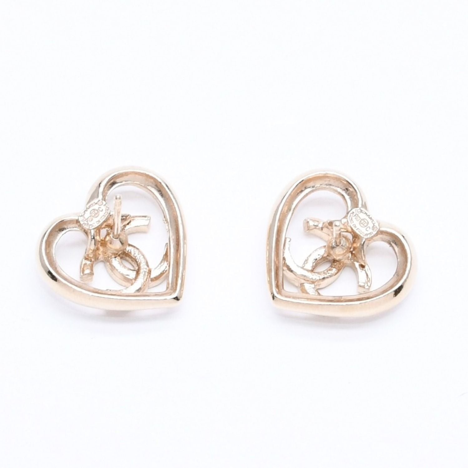 Chanel Earrings Heart CC Logo 23 Rhinestone Gold — view 8