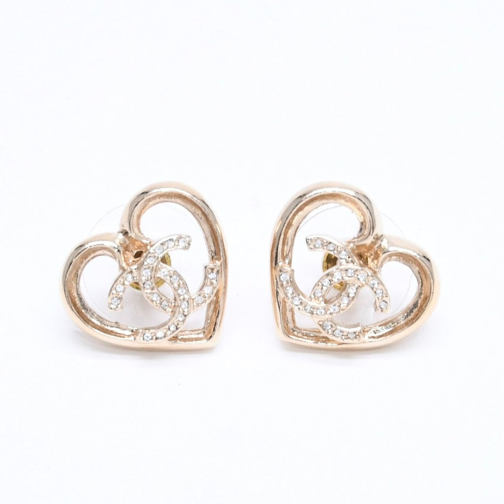Chanel Earrings Heart CC Logo 23 Rhinestone Gold — view 2