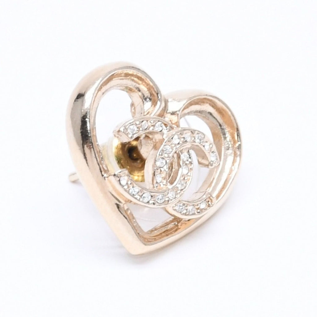 Chanel Earrings Heart CC Logo 23 Rhinestone Gold — view 4