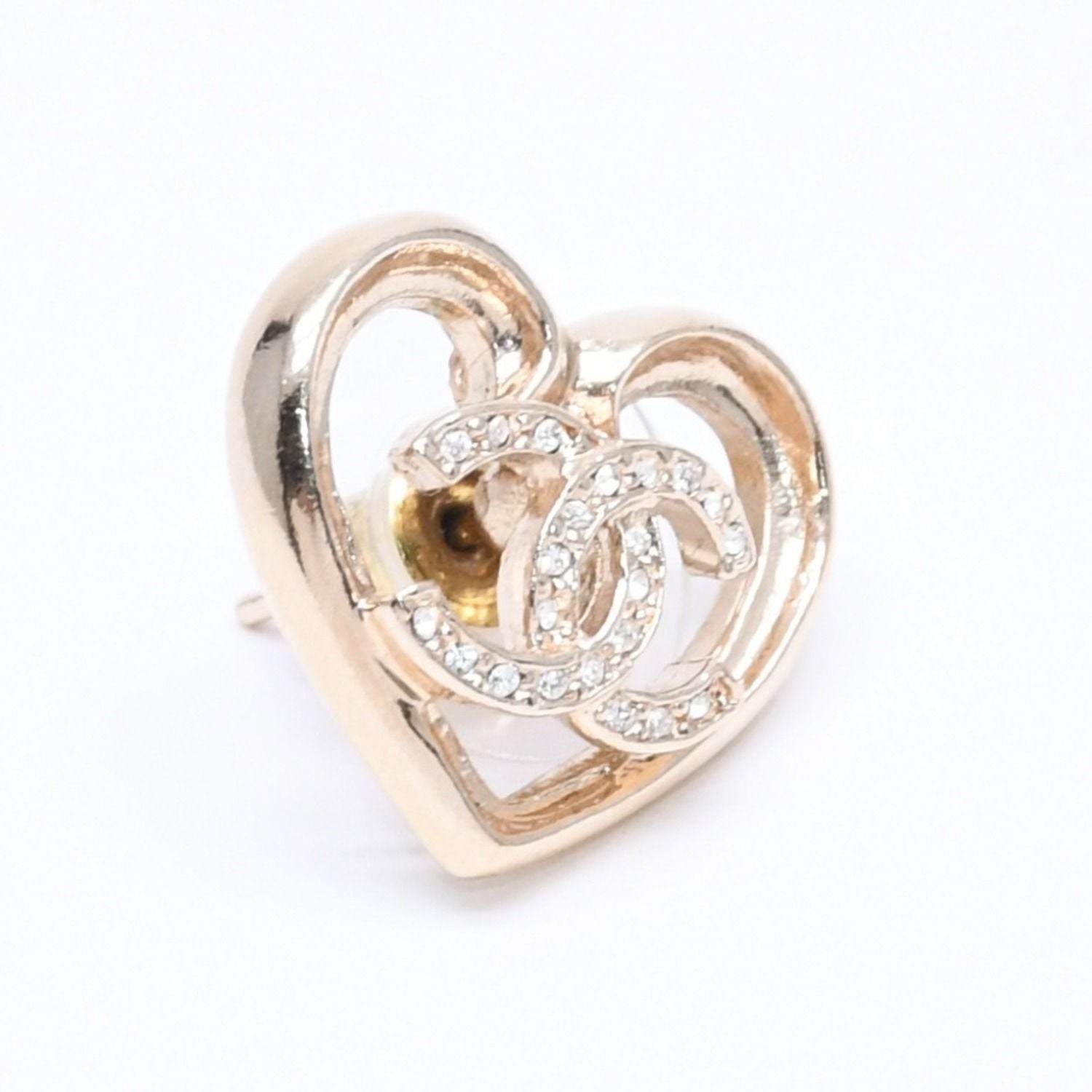 Chanel Earrings Heart CC Logo 23 Rhinestone Gold — view 4