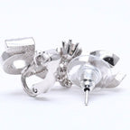 Chanel Earrings Cuff CC Logo & Stamp Metal Rhinestone Silver — view 7