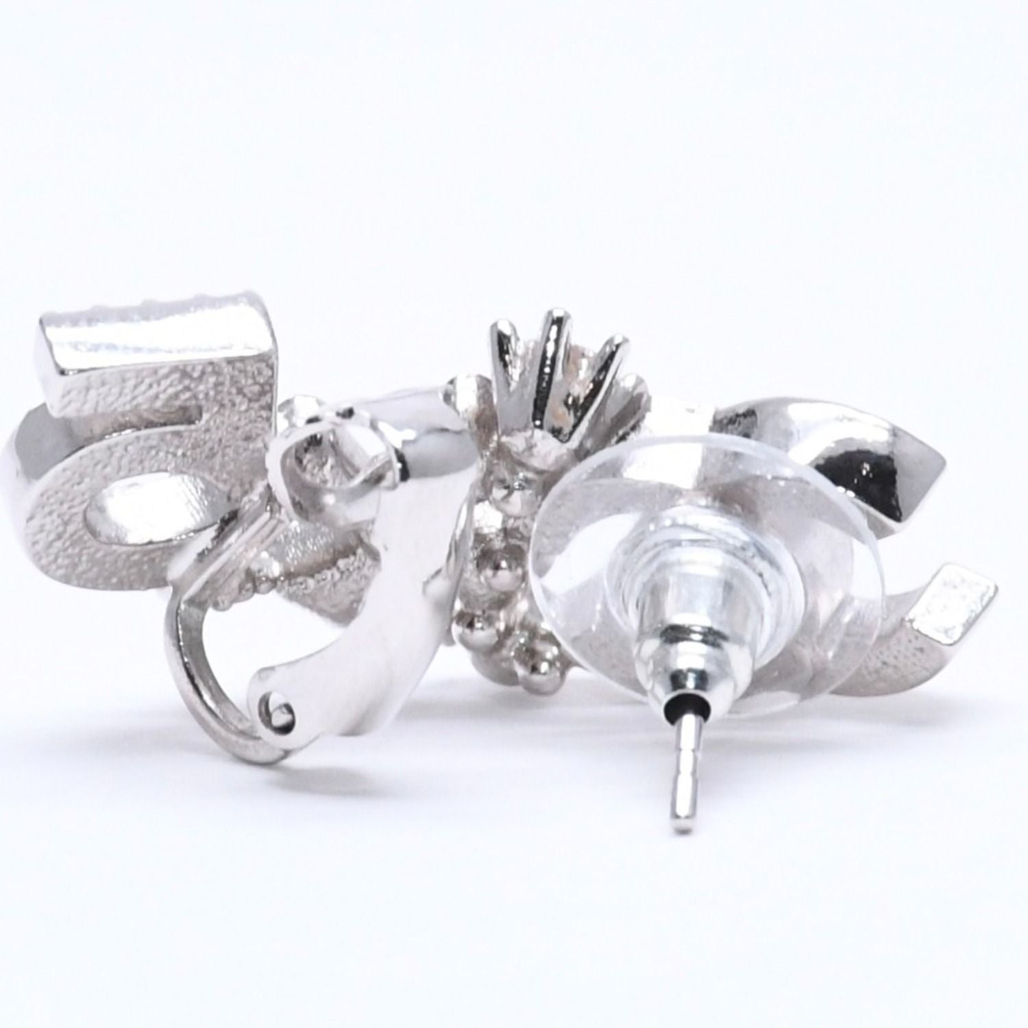 Chanel Earrings Cuff CC Logo & Stamp Metal Rhinestone Silver — view 7