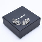 Chanel Earrings Cuff CC Logo & Stamp Metal Rhinestone Silver