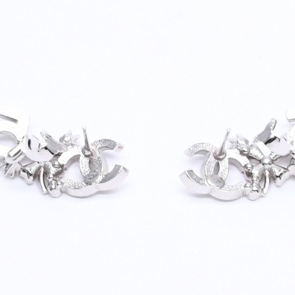 Chanel Earrings Cuff CC Logo & Stamp Metal Rhinestone Silver — view 8