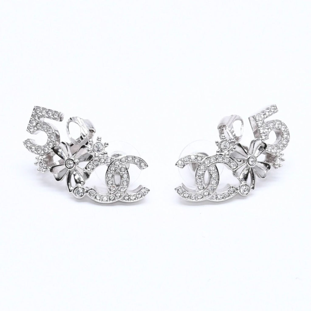 Chanel Earrings Cuff CC Logo & Stamp Metal Rhinestone Silver — view 2
