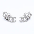 Chanel Earrings Cuff CC Logo & Stamp Metal Rhinestone Silver — view 2
