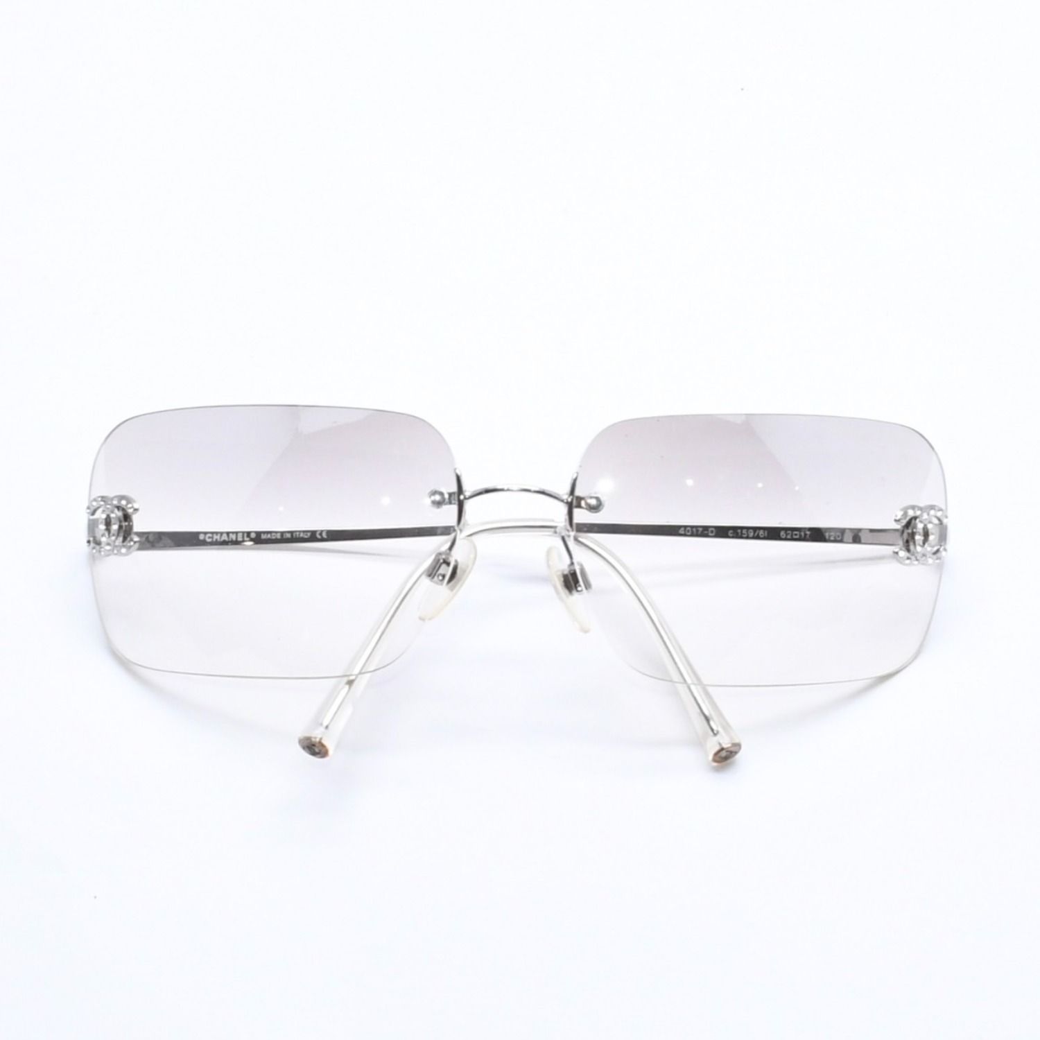 Chanel Rimless Sunglasses CC Logo Rhinestone Gray Gradation Lens Silver Eyewear — view 2
