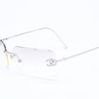 Chanel Rimless Sunglasses CC Logo Rhinestone Gray Gradation Lens Silver Eyewear — view 3
