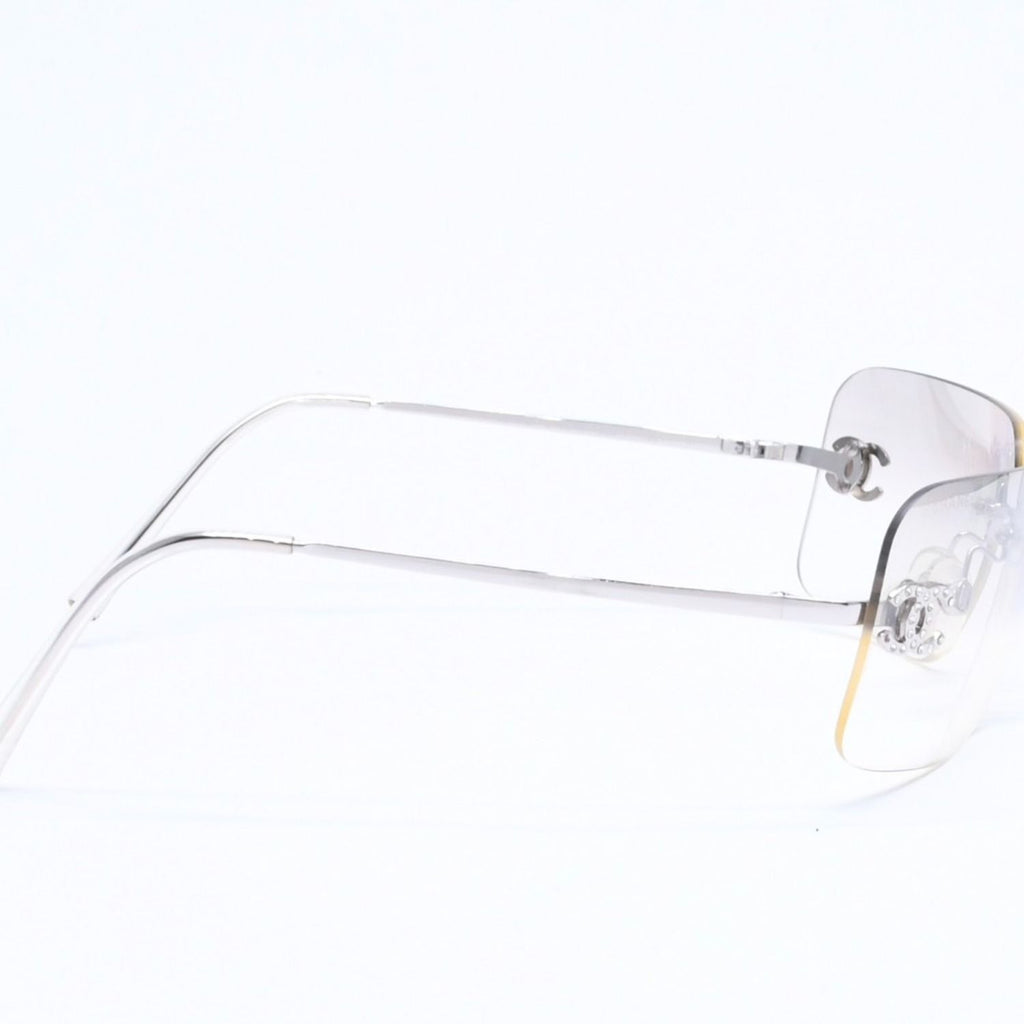 Chanel Rimless Sunglasses CC Logo Rhinestone Gray Gradation Lens Silver Eyewear — view 5