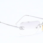 Chanel Rimless Sunglasses CC Logo Rhinestone Gray Gradation Lens Silver Eyewear — view 4