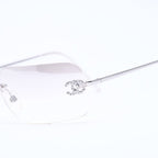 Chanel Rimless Sunglasses CC Logo Rhinestone Gray Gradation Lens Silver Eyewear — view 7