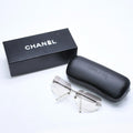 Chanel Rimless Sunglasses CC Logo Rhinestone Gray Gradation Lens Silver Eyewear